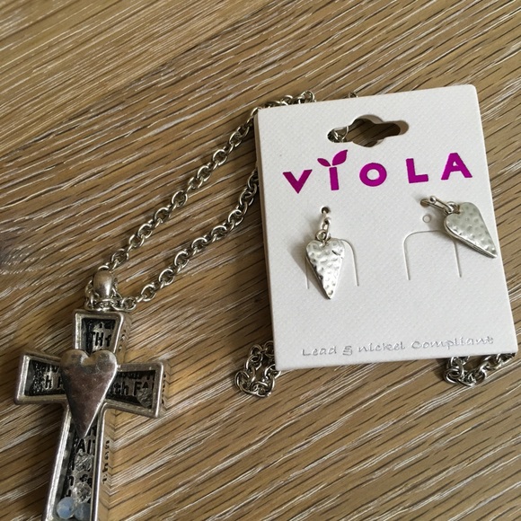 Silver Philosophical Cross Necklace & Drop Earring - Picture 3 of 11